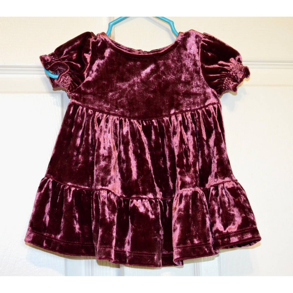 Oshkosh Baby B'gosh Girl's Burgundy Short Sleeve Velvet Dress Size‎ 3M Months